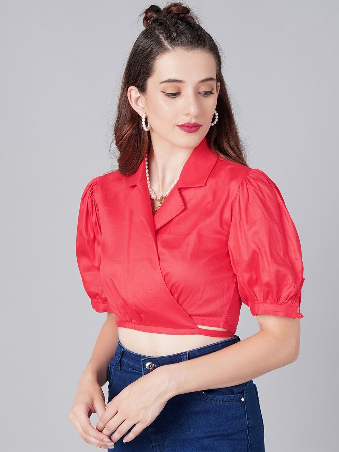 Cation Women Red Wrap Crop Top Price in India