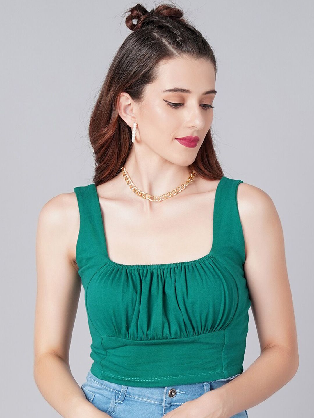 Cation Women Green Fringed Bralette Cotton Crop Top Price in India