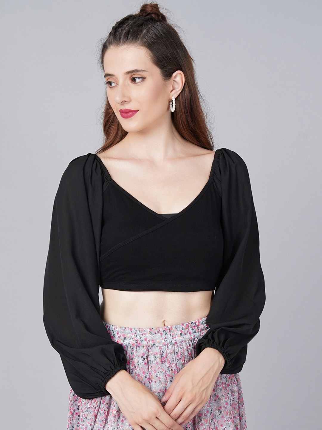 Cation Black Wrap Crop Top Price in India