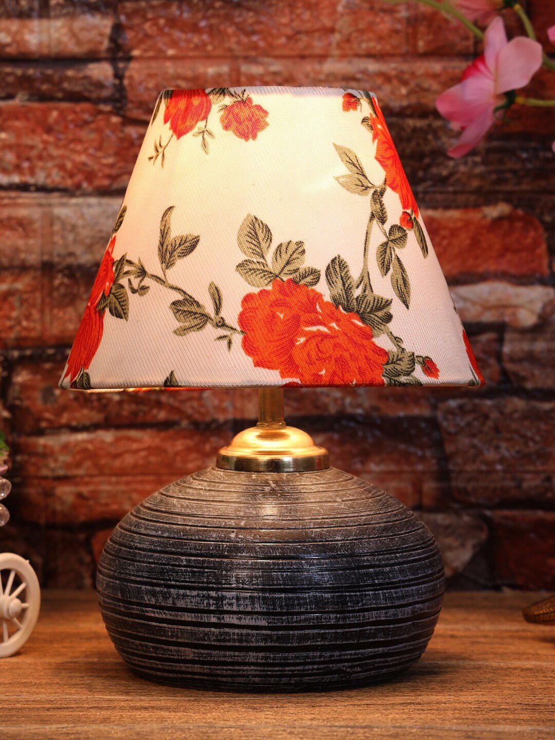 foziq Grey & Red Floral Printed Table Lamps Price in India