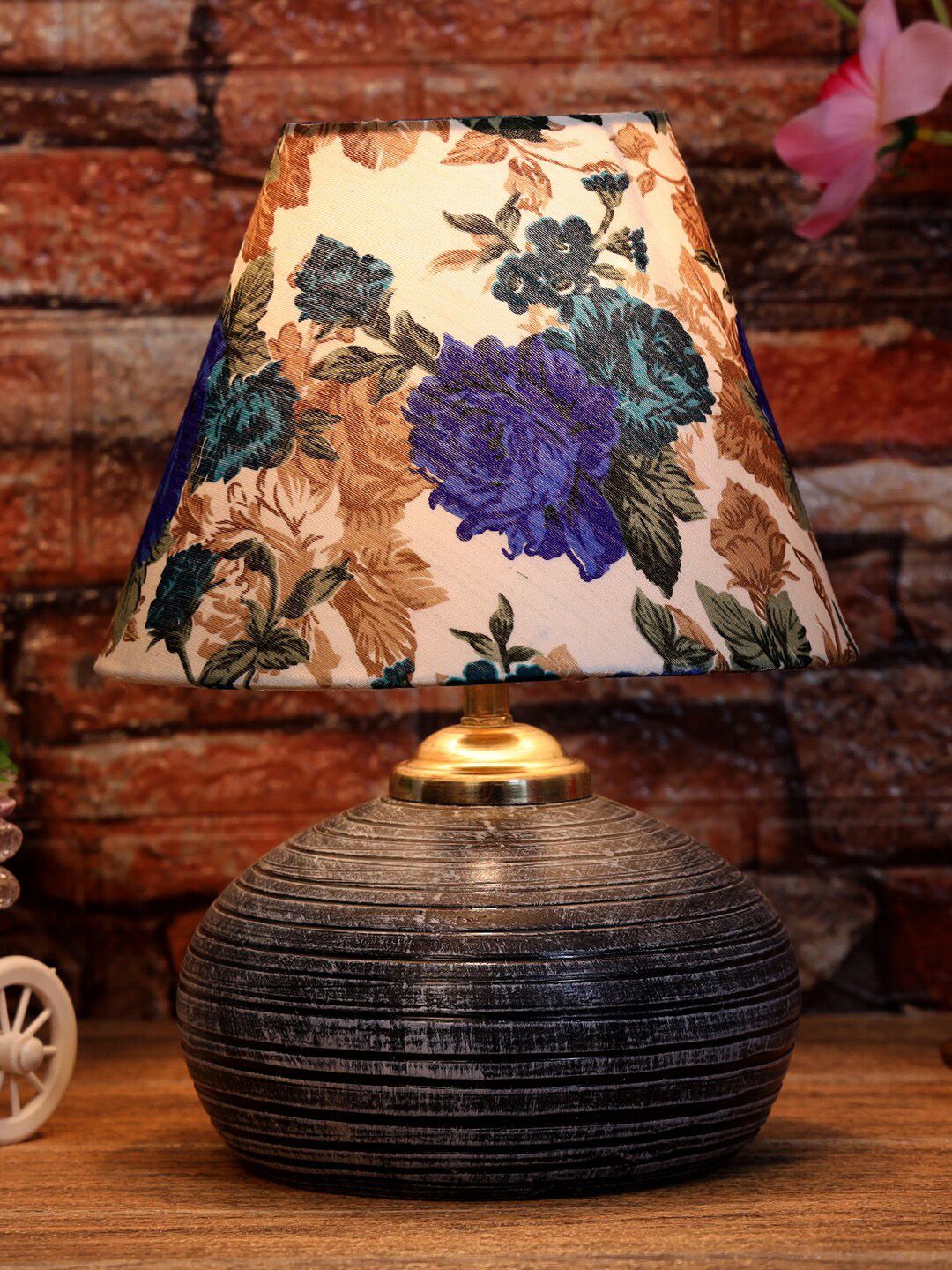 foziq Grey & Blue Floral Printed Table Lamps Price in India