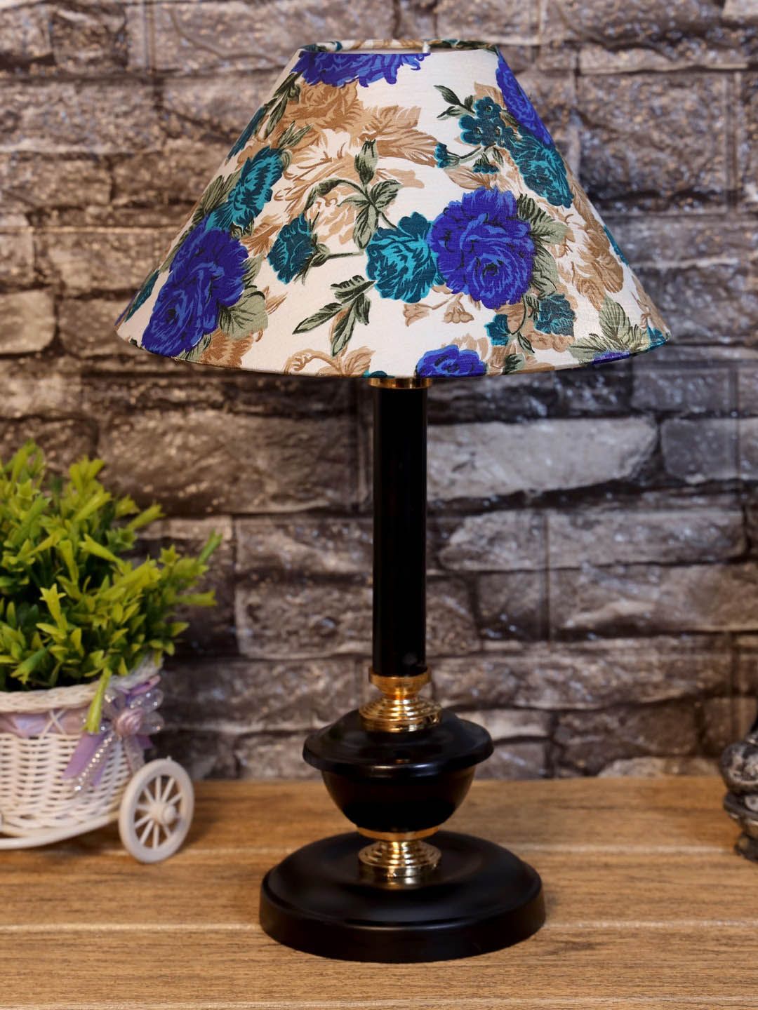 foziq Black & Blue Printed Table Lamps Price in India
