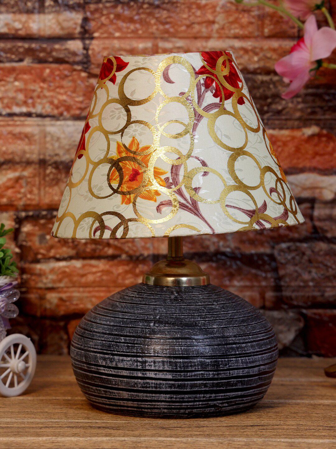 Foziq Grey & White Printed Table Lamp Price in India