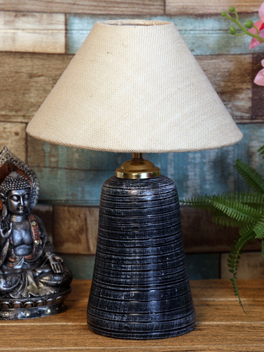foziq Grey & White Solid TerraCotta With Shade Table Lamps Price in India