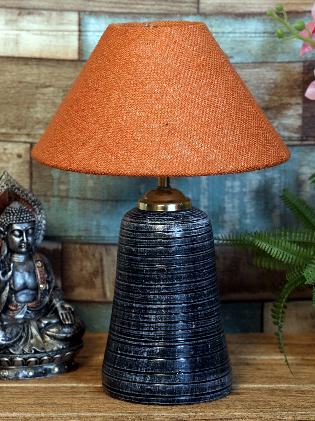 foziq Grey & Rust Textured Terracotta Table Lamp Price in India