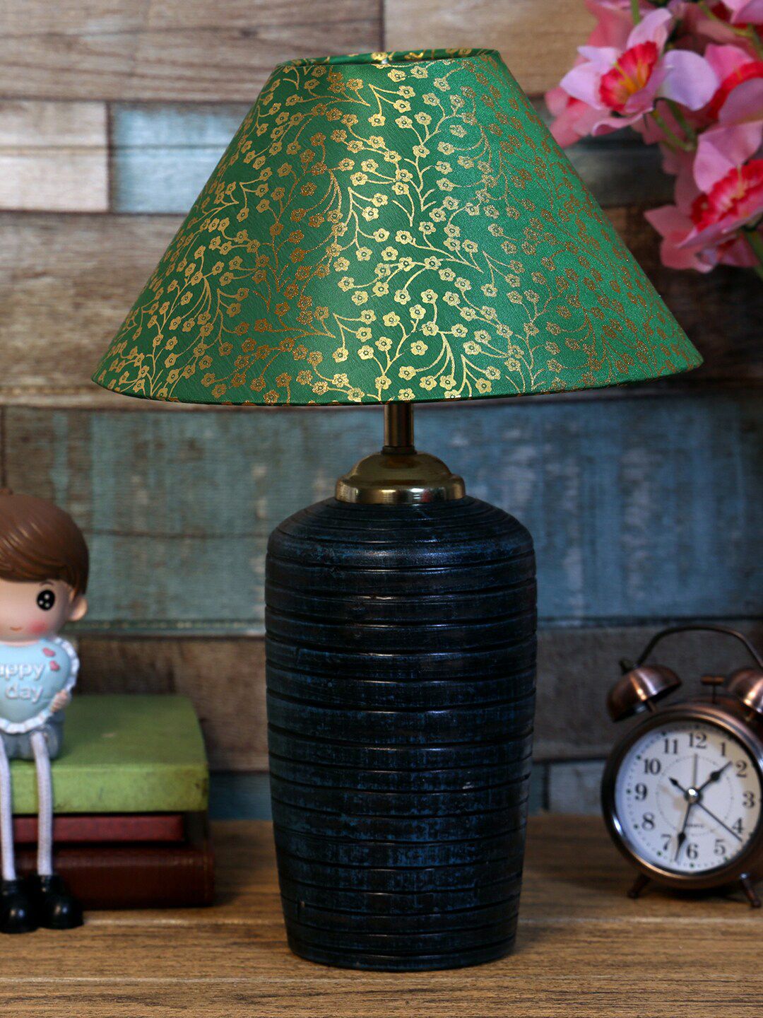 foziq  Blue & Green Printed Table Lamps With Shade Price in India