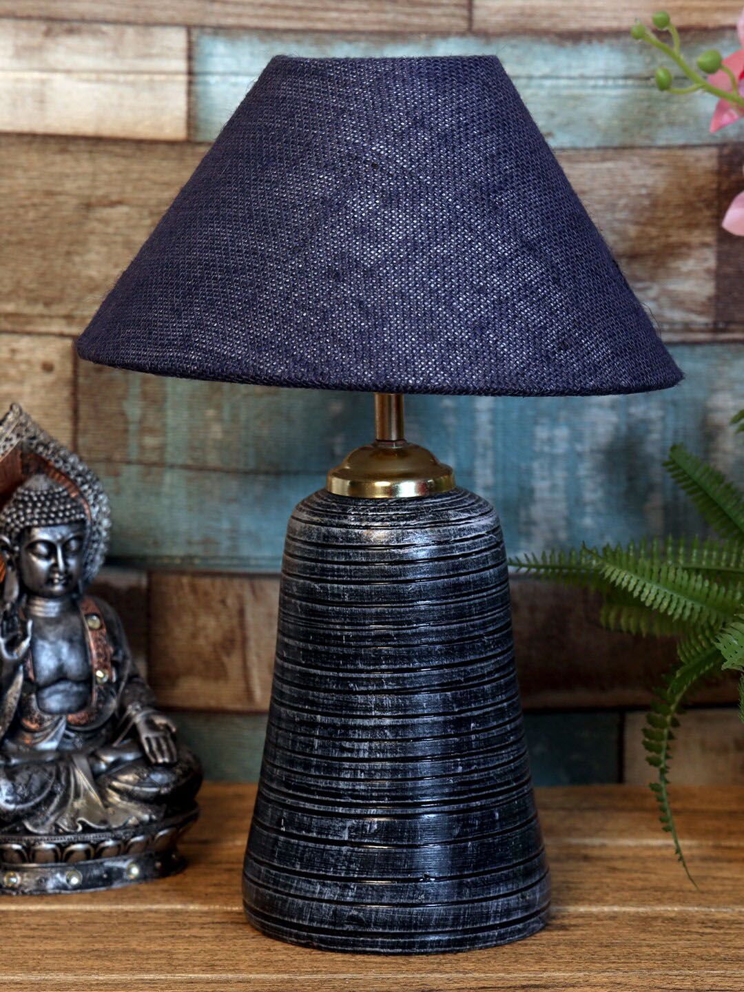 foziq Grey & Blue Terracotta Textured Table Lamps Price in India