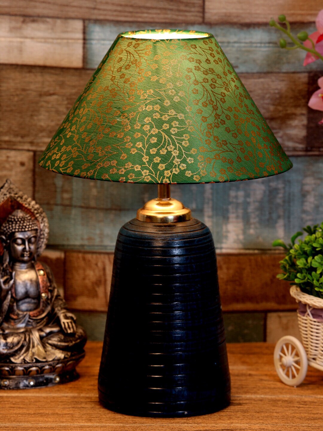 foziq Green Printed Bell Shaped Table Lamp Price in India