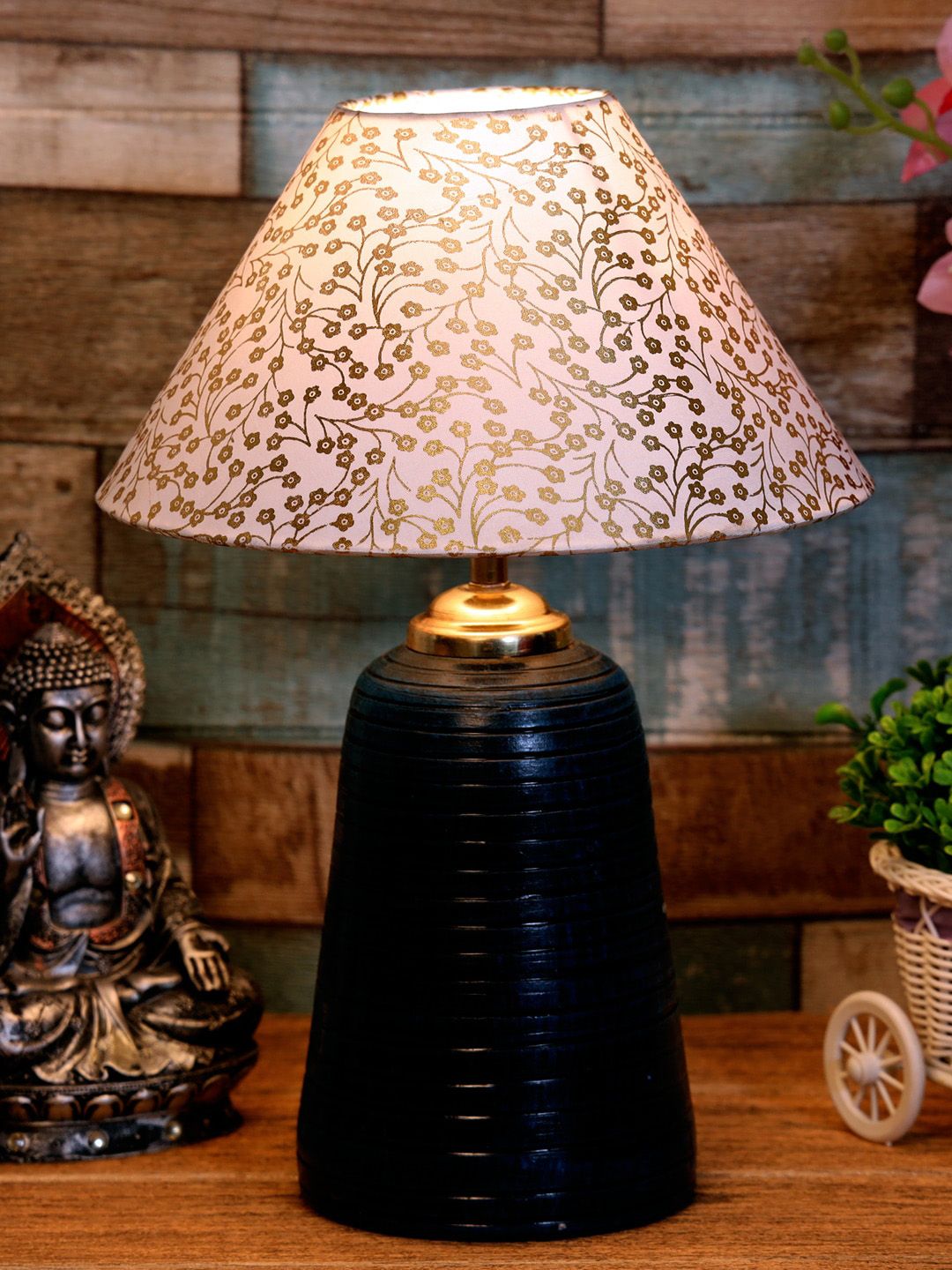 foziq Blue & Grey Printed Table Lamps Price in India