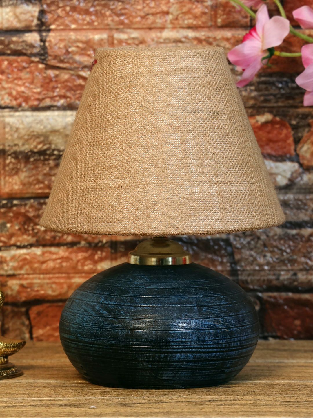 foziq Blue & Beige Textured Table Lamp Price in India