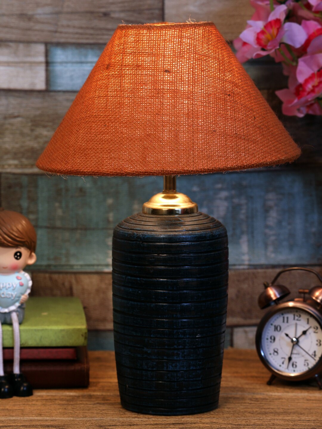 foziq Blue & Orange Textured Contemporary Table Lamp Price in India