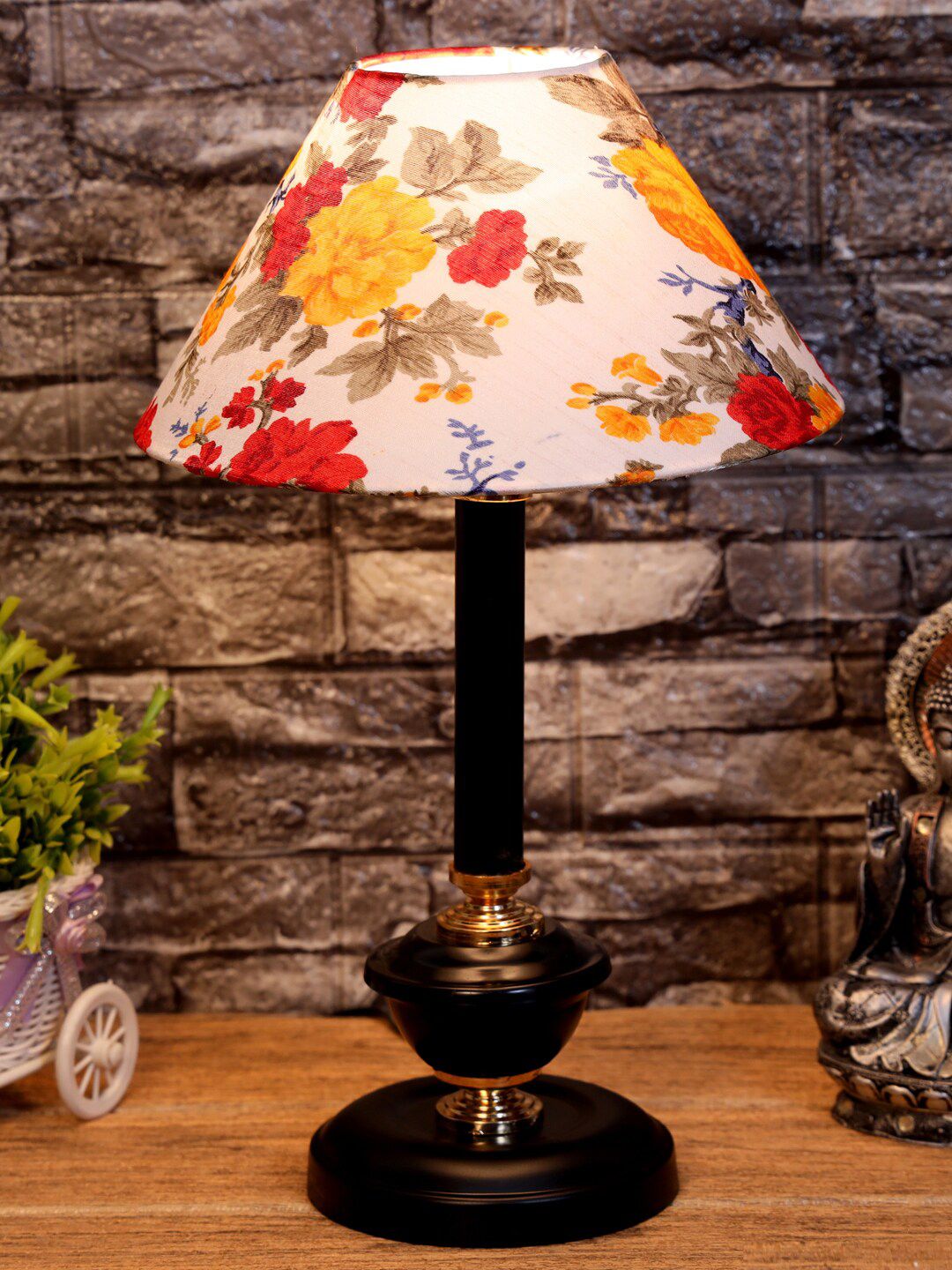 foziq Black Floral Printed Table Lamp Price in India