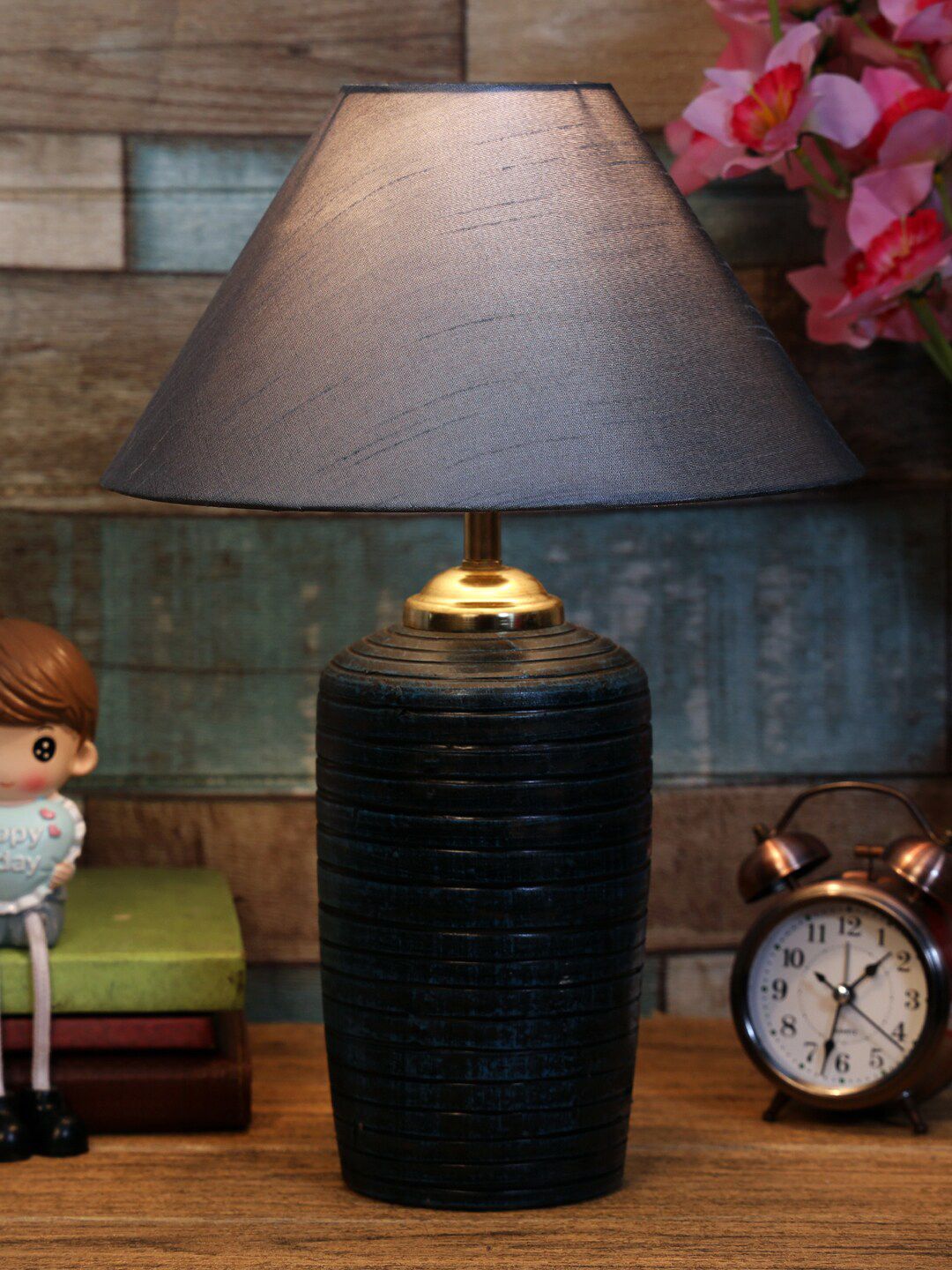 foziq Grey & Blue Solid Contemporary Table Lamp Price in India