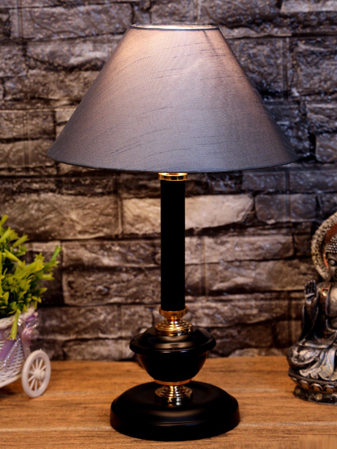 foziq Black & Grey Solid Contemporary Table Lamp Price in India