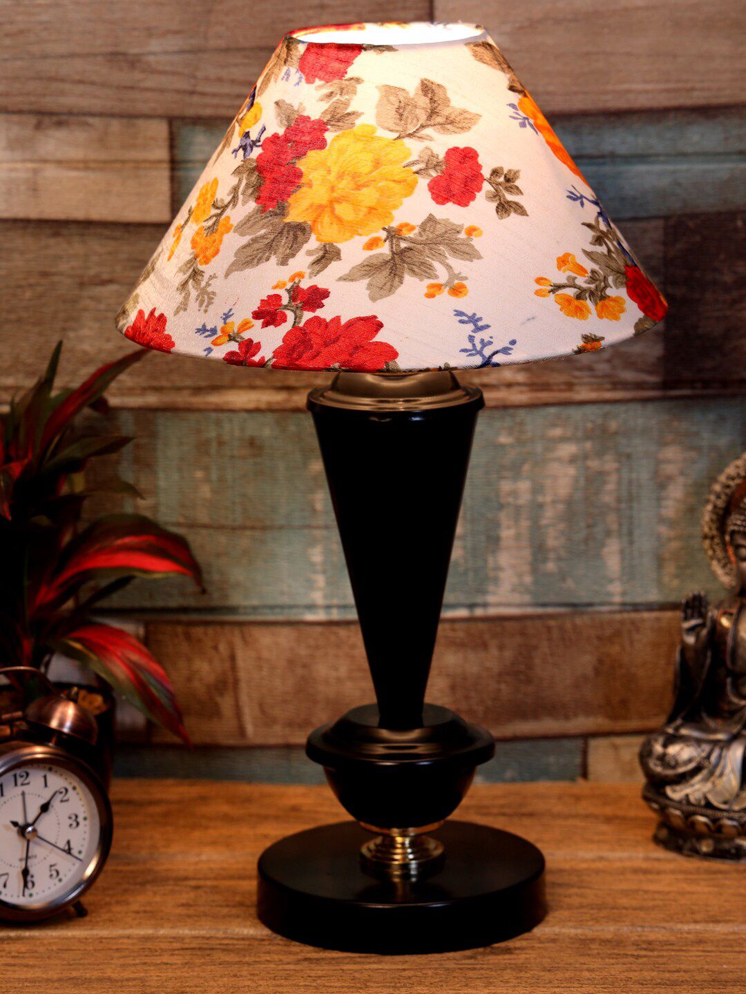 foziq Black & White Printed Metal Bell Shaped Table Lamp Price in India