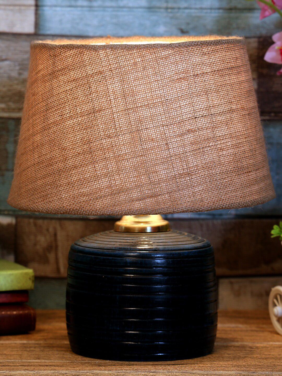 foziq Navy Blue & Beige Solid Table Lamps Price in India