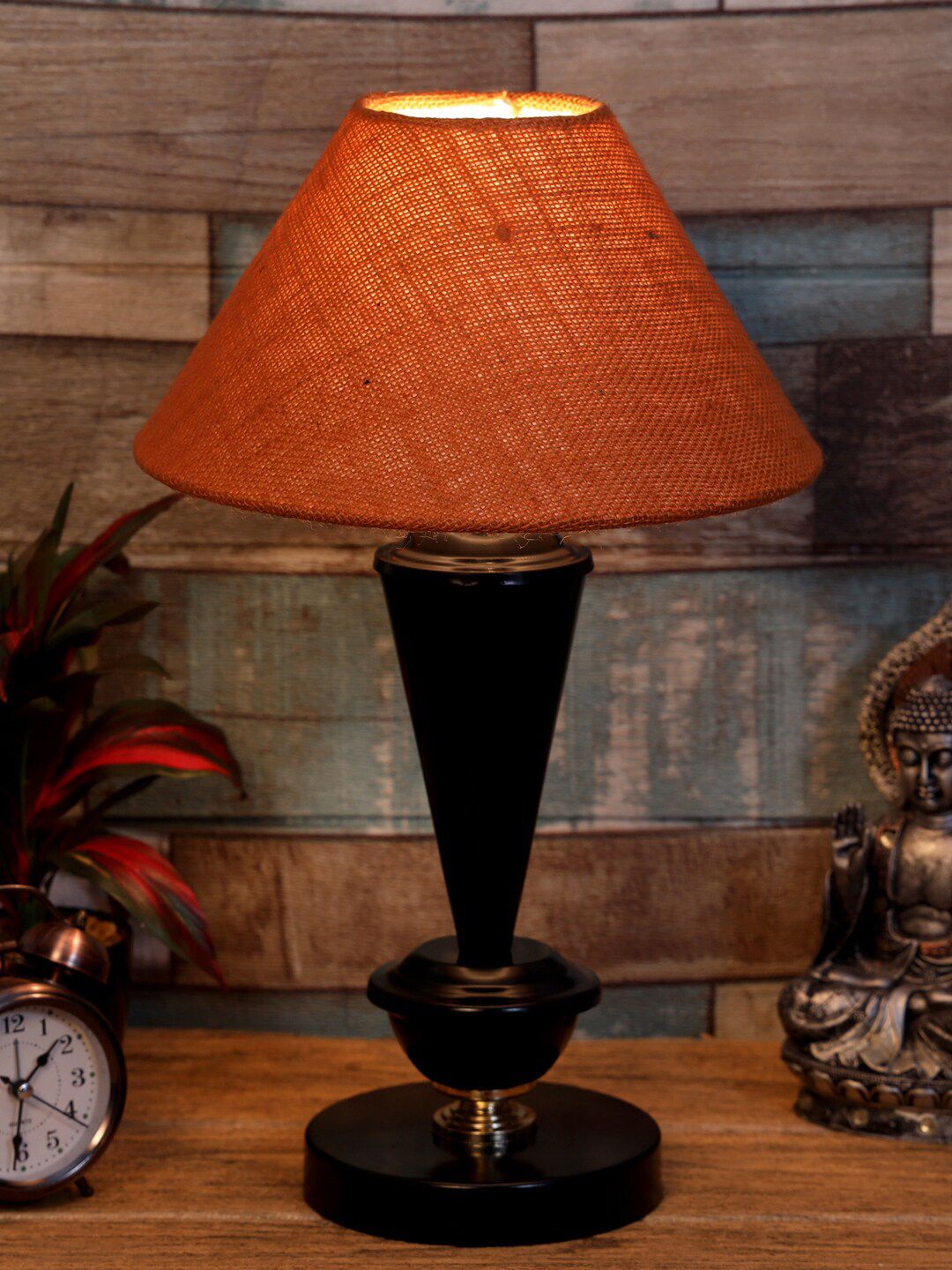 foziq Black & Orange Colored Textured Table Lamp Price in India