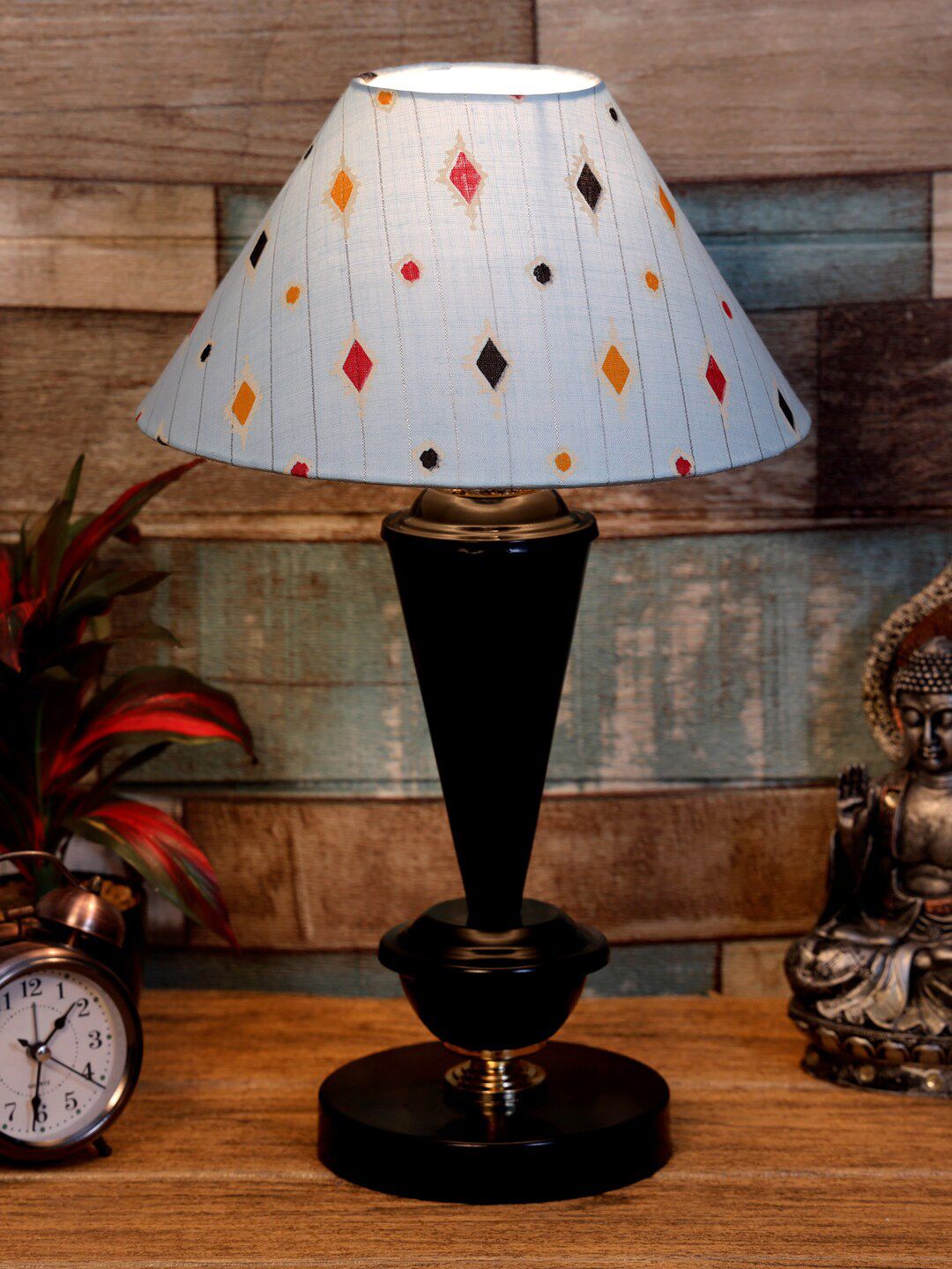 Foziq Black & Blue Printed Terracotta Table Lamps Price in India