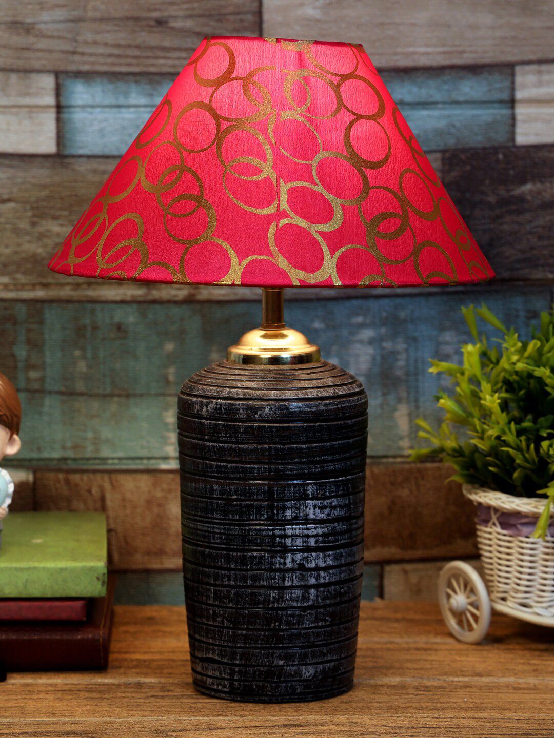 foziq Grey & Pink Printed Table Lamp Price in India