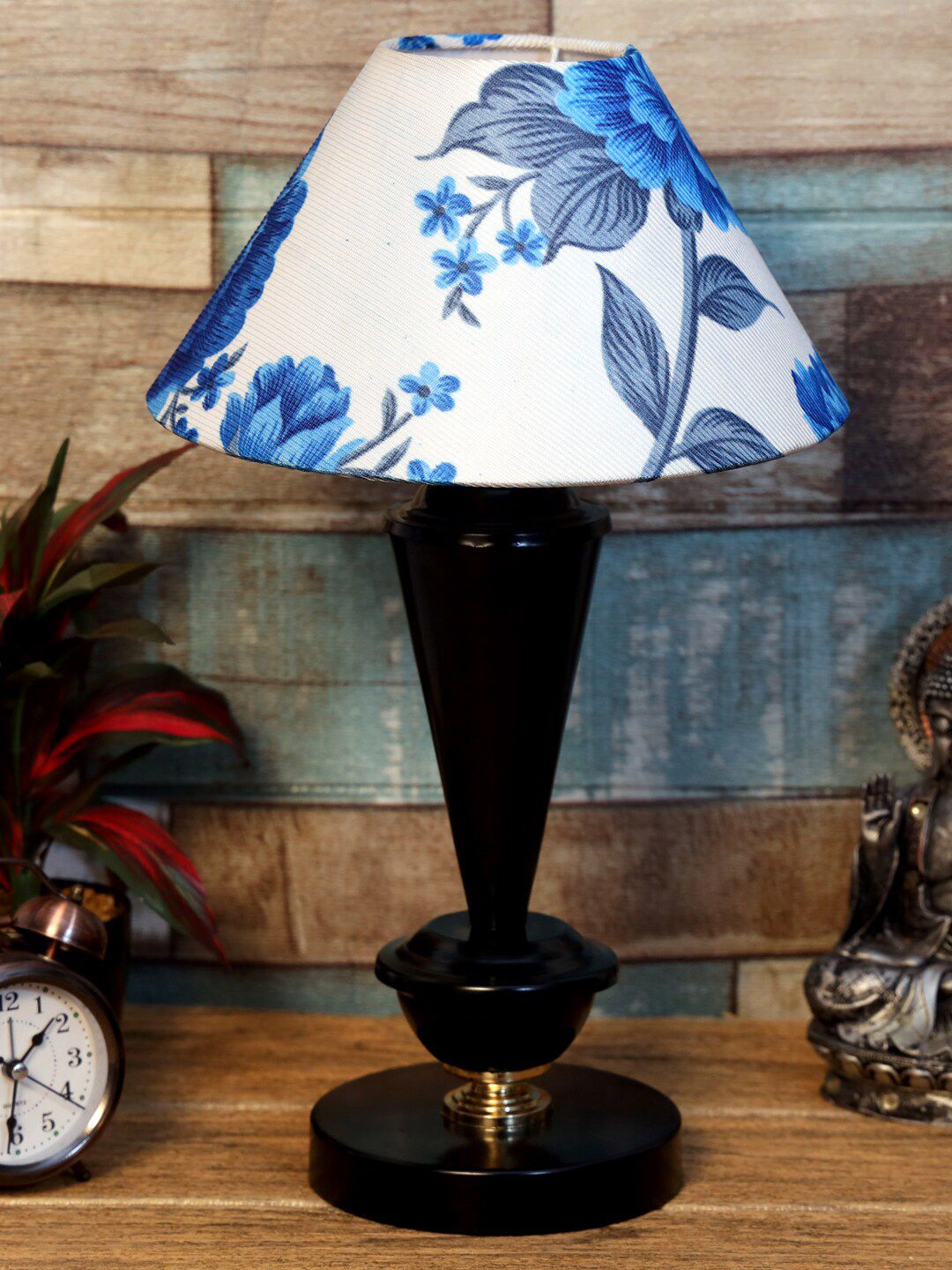 foziq Black & Blue Printed Table Lamp Price in India