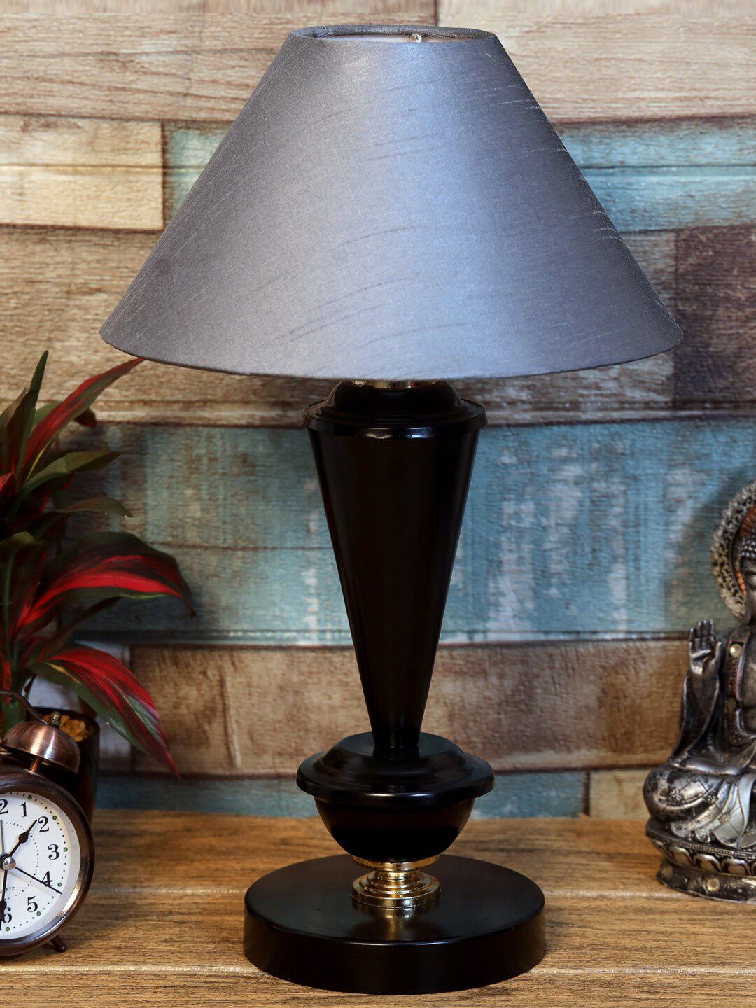 foziq Black & Grey Textured Triangle Table Lamp Price in India