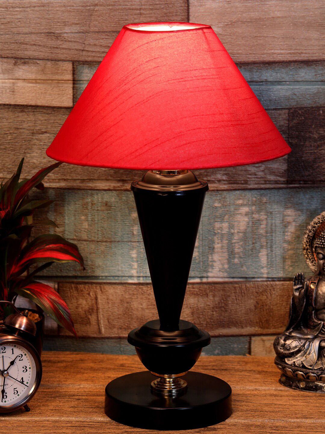 foziq Red & Black Solid Table Lamps Price in India