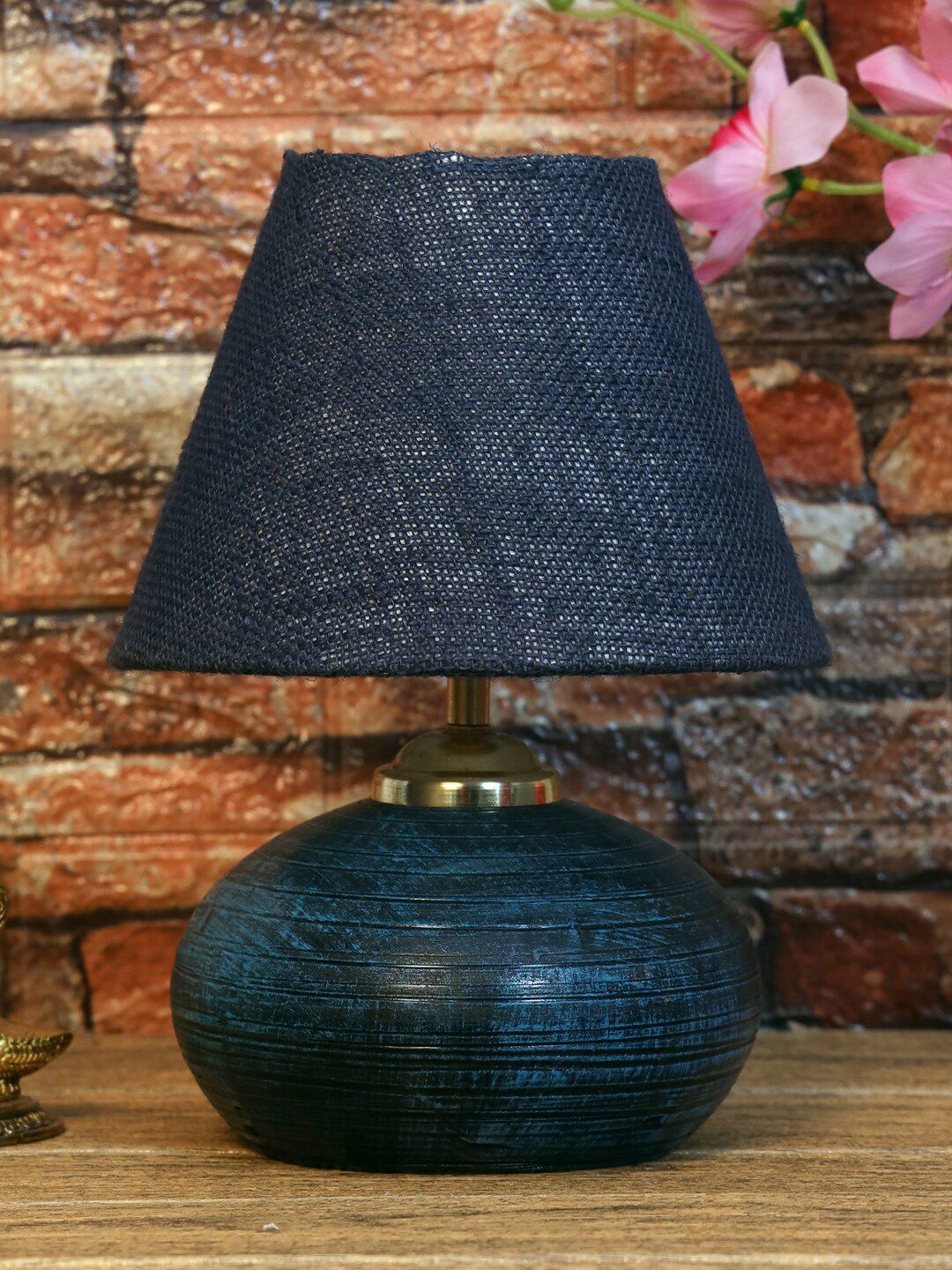 foziq Blue Textured Terracotta  Triangle Table Lamps Price in India