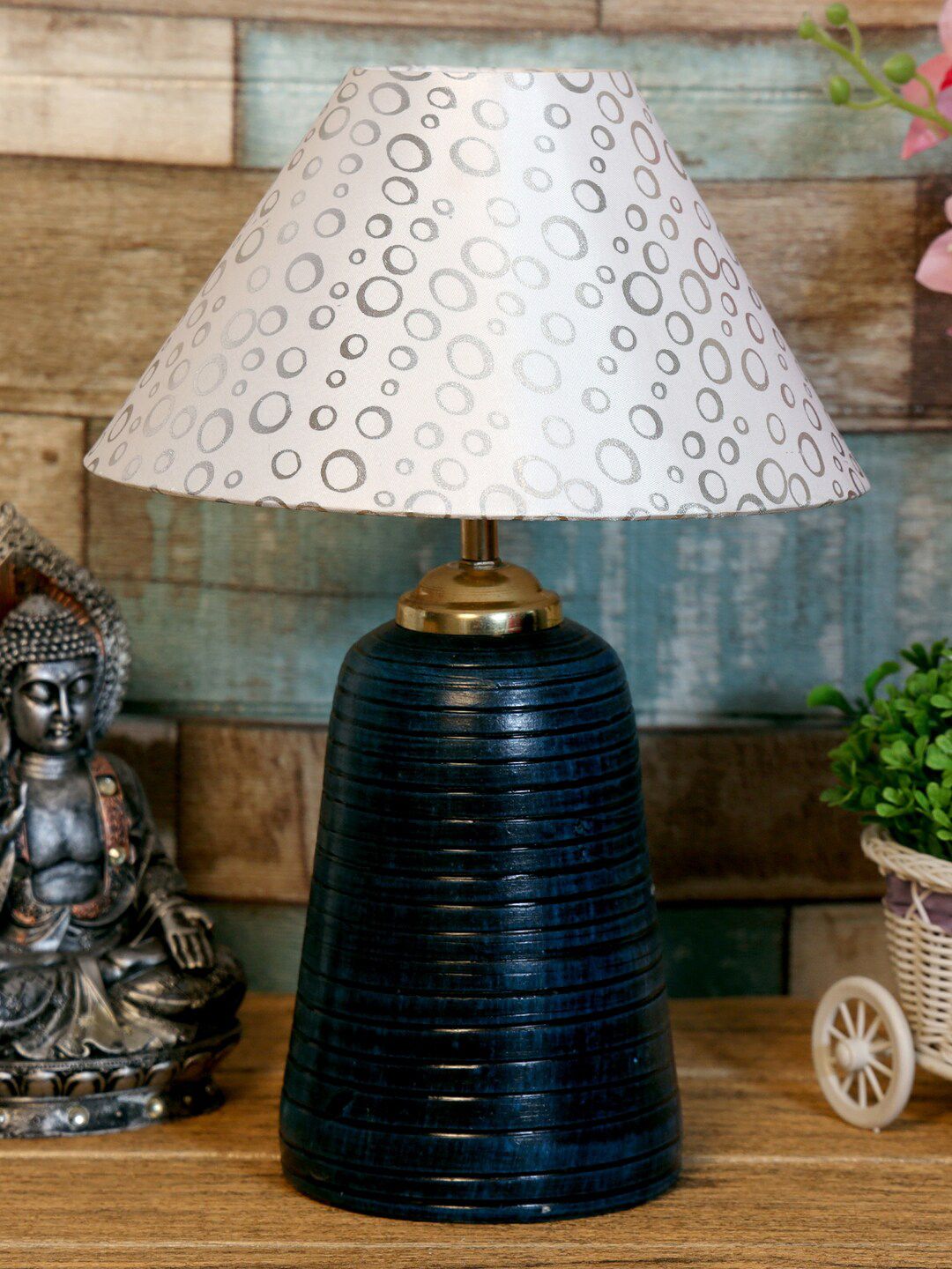 foziq Blue & Grey  Printed Table Lamps Price in India