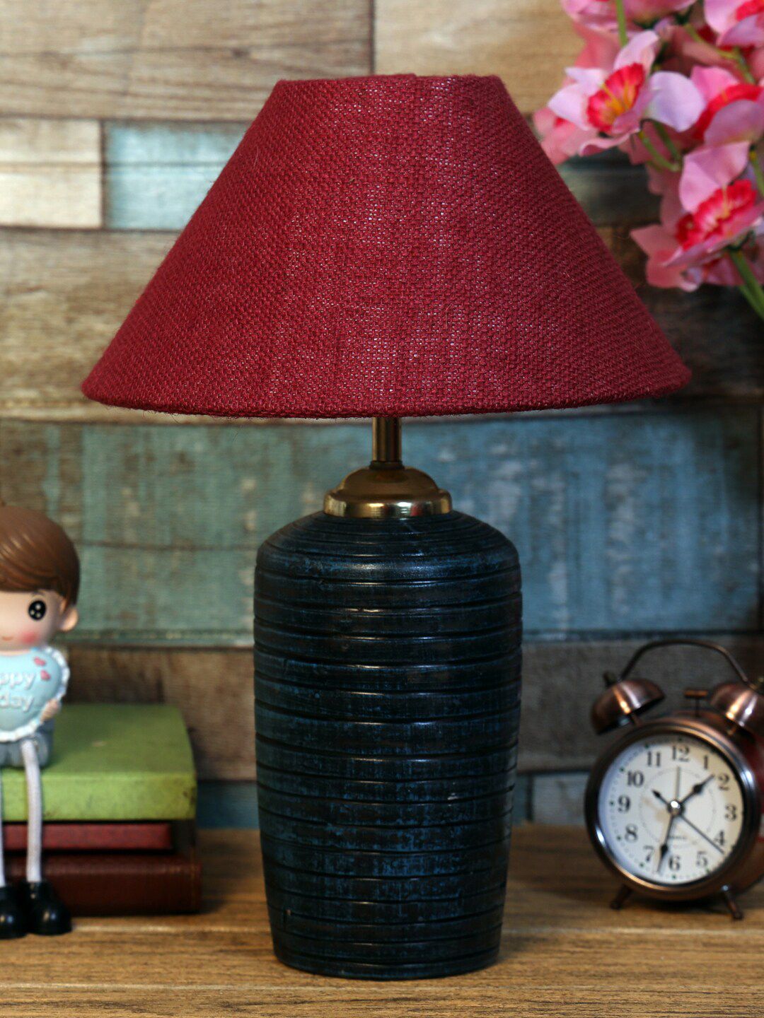 foziq Blue & Maroon Solid Table Lamps Price in India