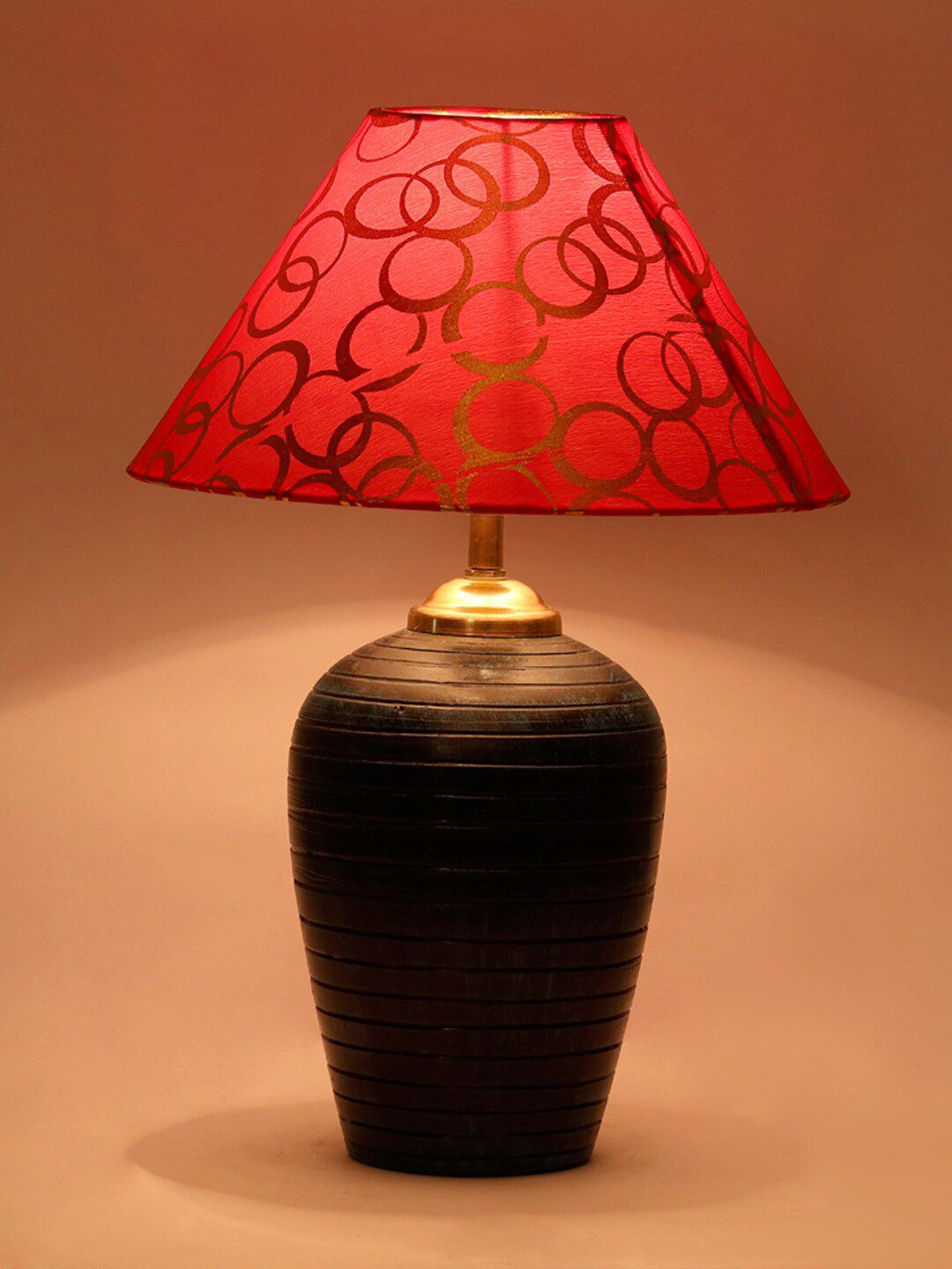 foziq Red & Gold Printed Terracotta Table Lamp Price in India