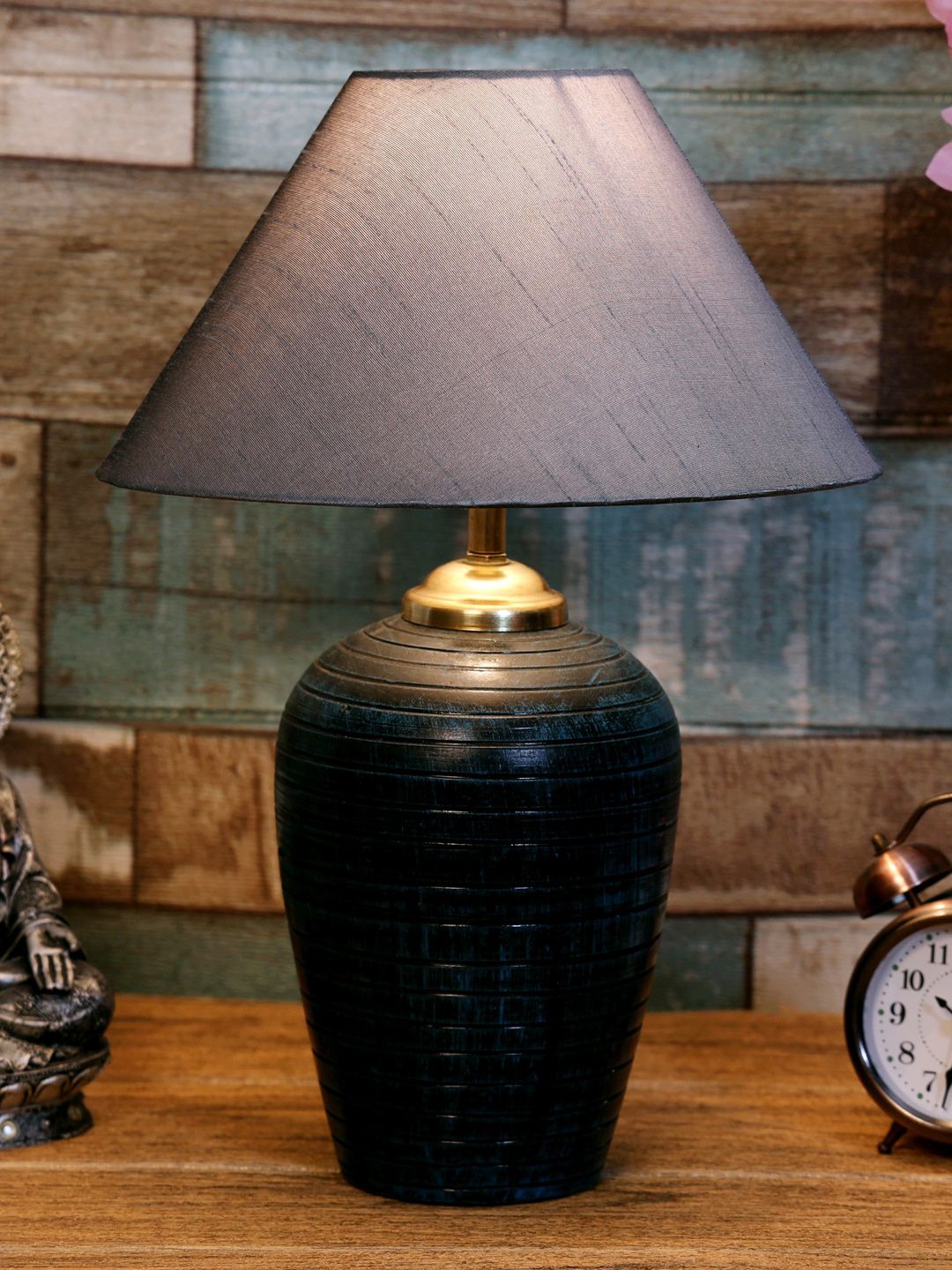 foziq Blue & Silver-Colored Solid Terracotta Table Lamps Price in India