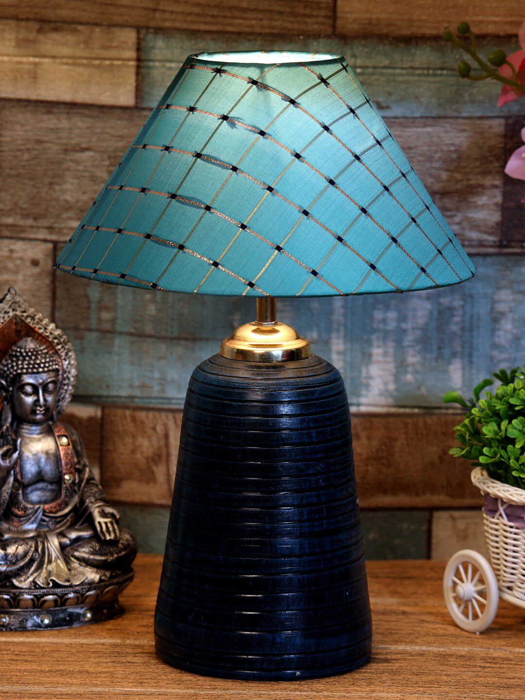 foziq  Blue & Navy Blue Printed Table Lamps With Shade Price in India