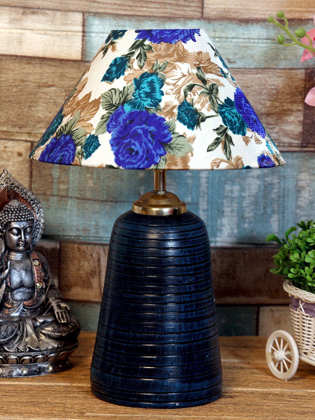 foziq Blue & Cream Printed Table Lamps Price in India