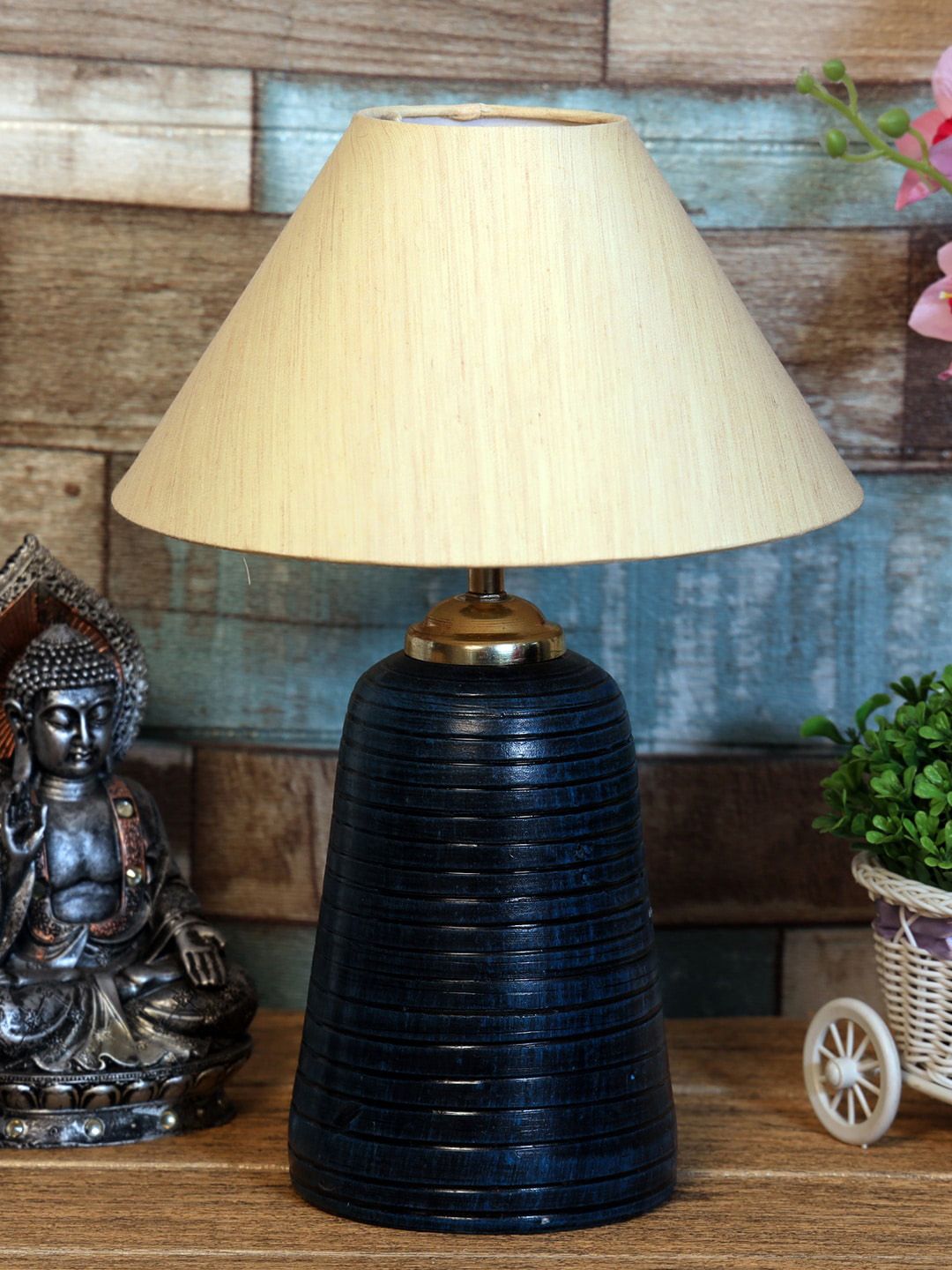 foziq Blue & Cream Colored Solid Table Lamps Price in India