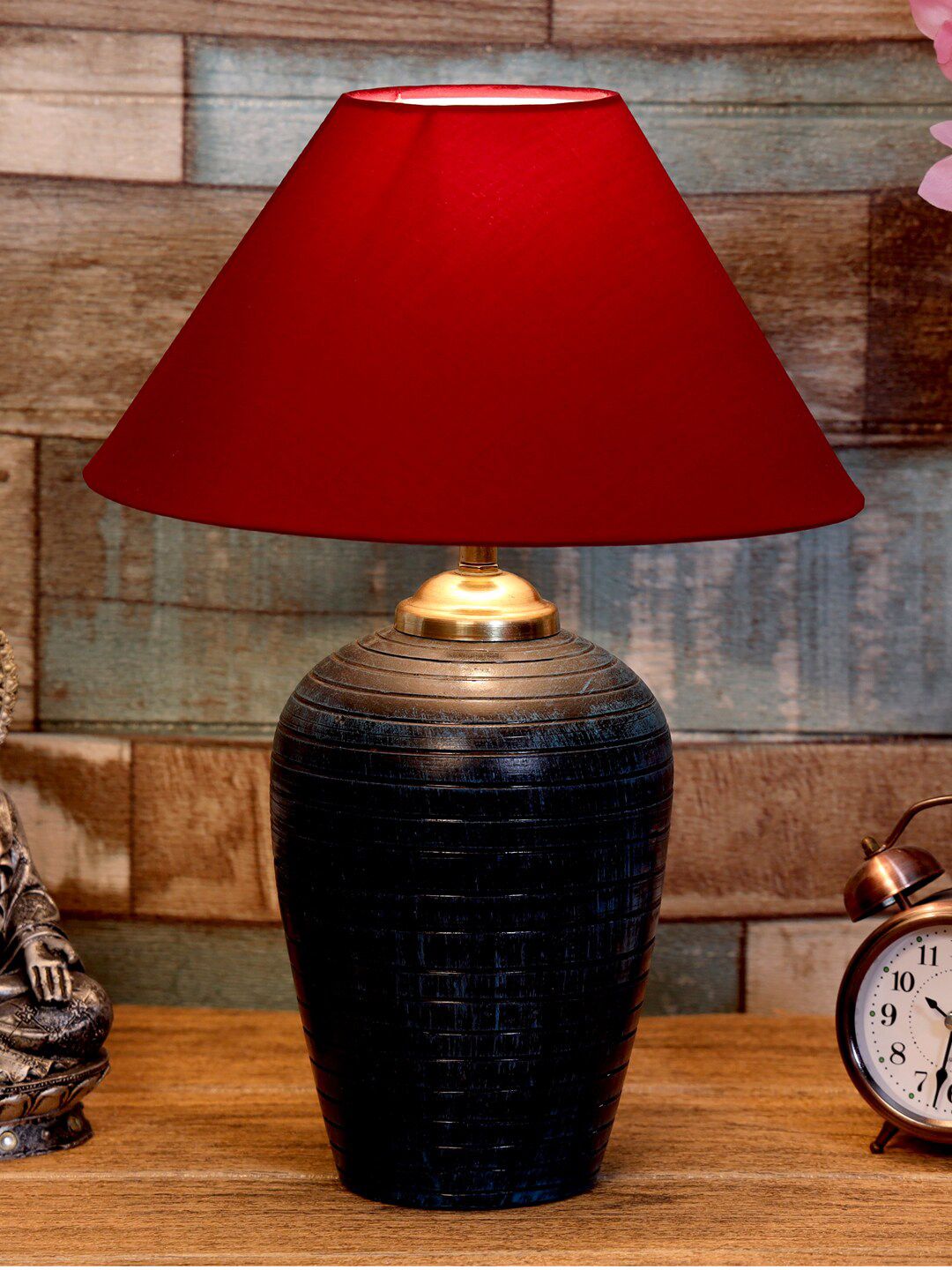 foziq Blue & Red Solid Terracotta Table Lamp Price in India