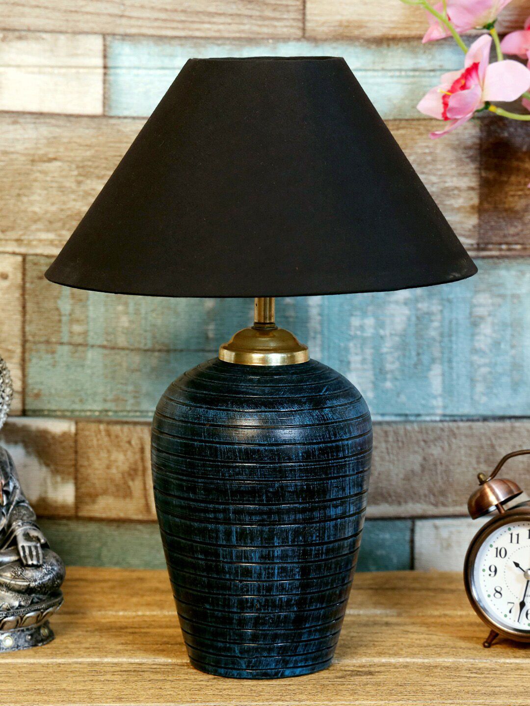 foziq Blue & Black Solid Table Lamp Price in India