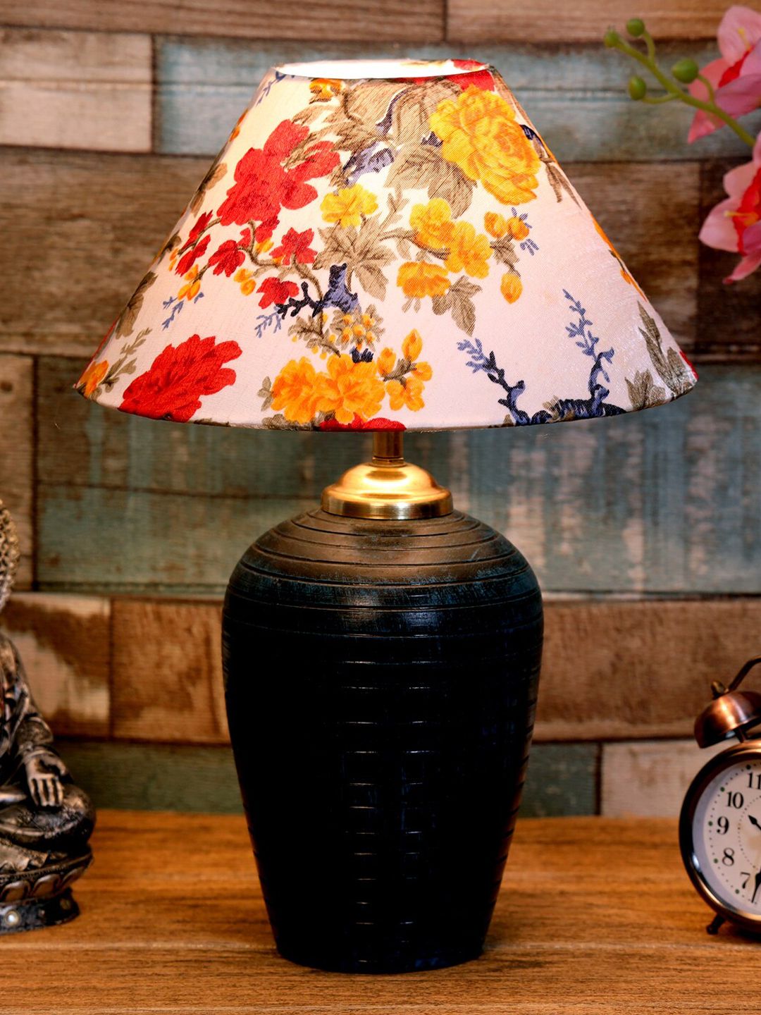 foziq Blue & White Printed Table Lamps Price in India
