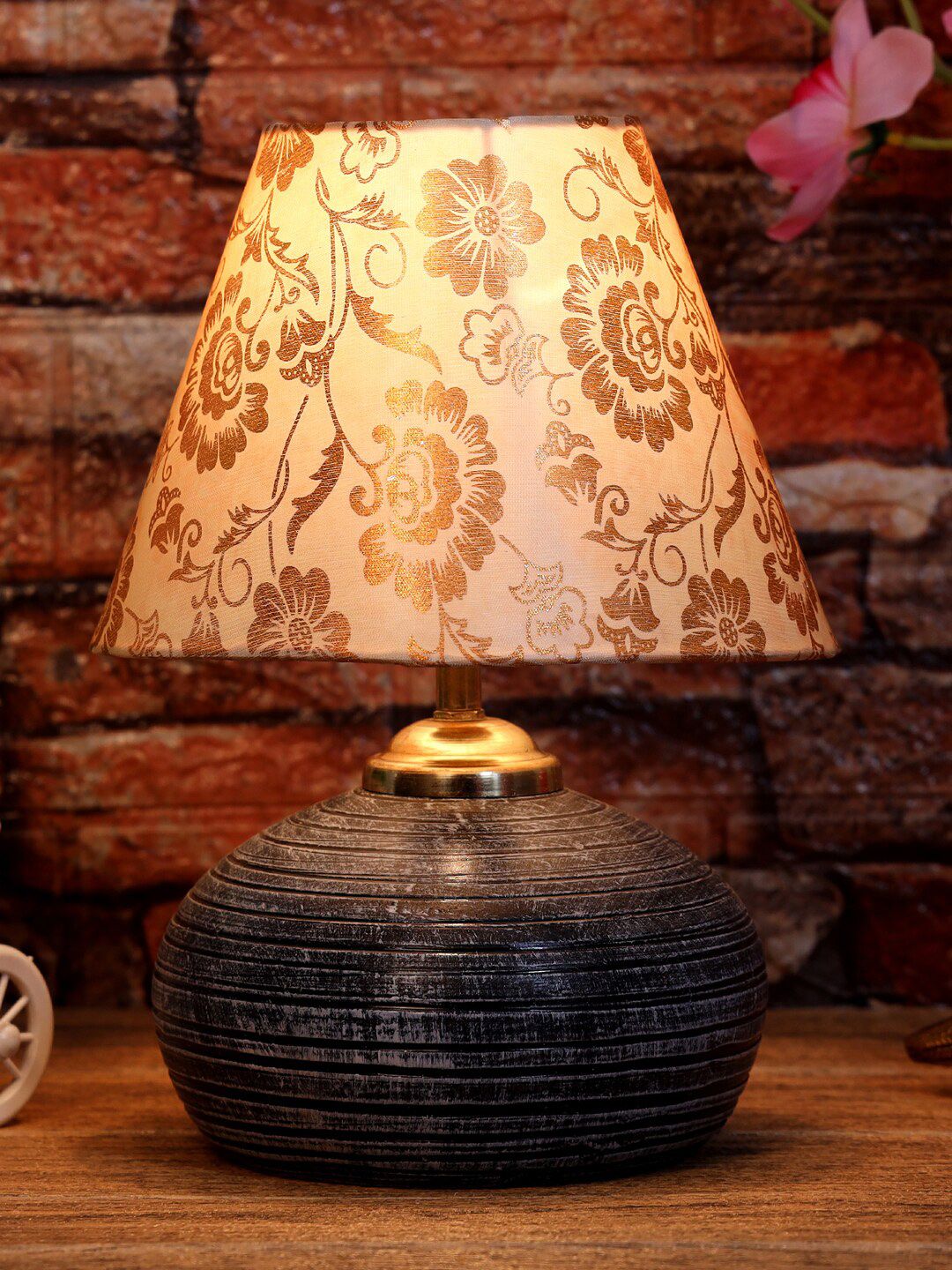 foziq Grey & Gold-Toned Printed Table Lamps With Shade Price in India
