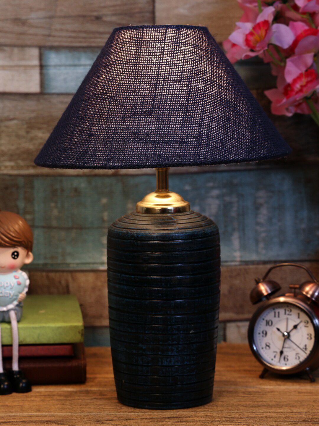 foziq Blue & Gold Textured Contemporary Table Lamp Price in India