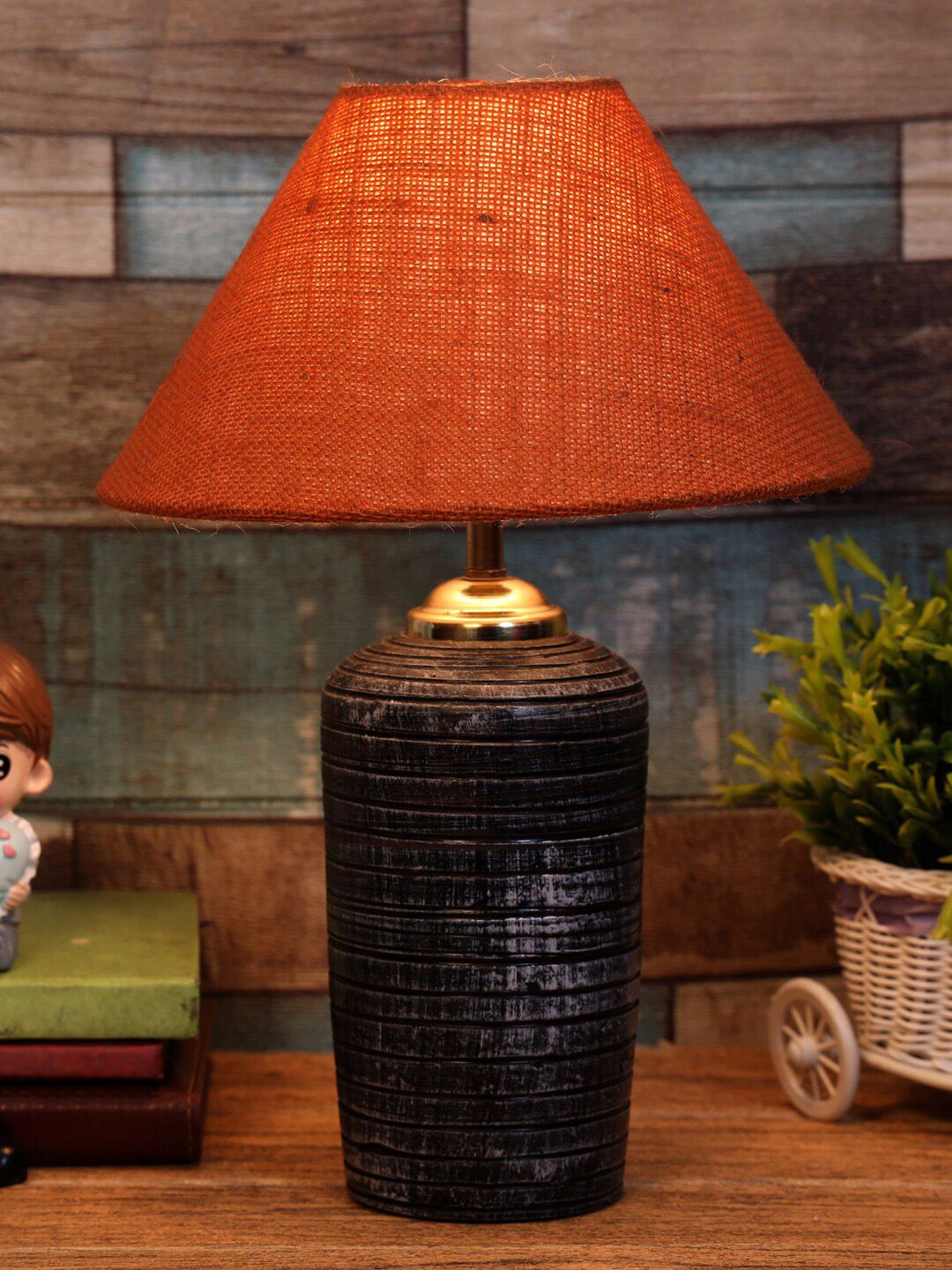 foziq Grey & Orange Printed Table Lamp Price in India