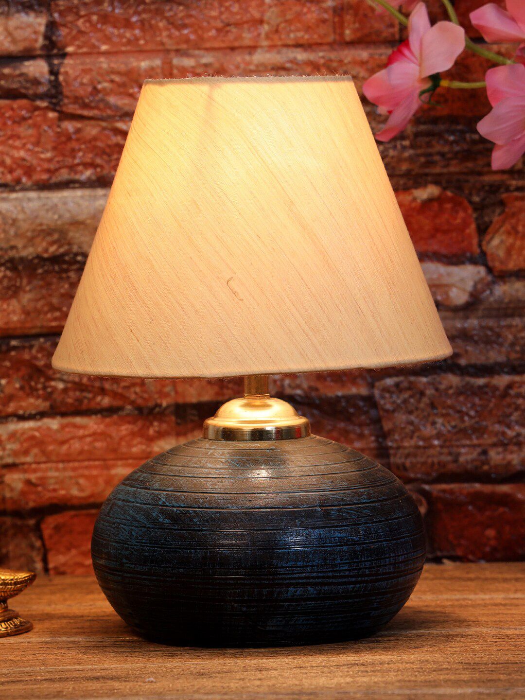 foziq Blue & Beige Solid Table Lamp Price in India