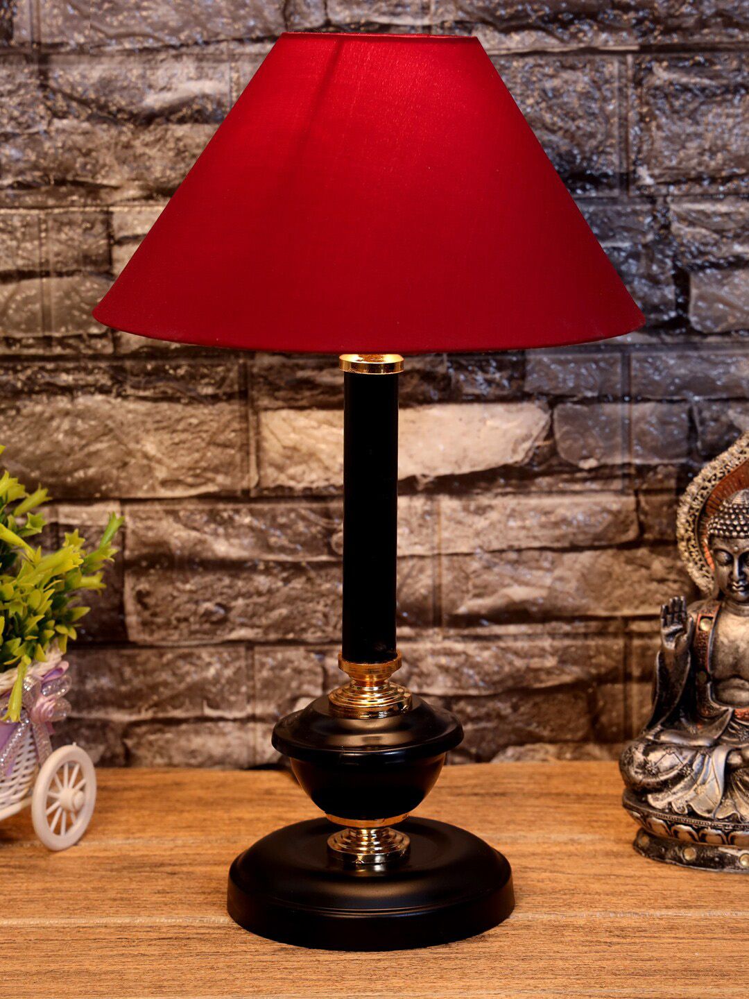 foziq Black & Red Solid Terracotta Table Lamps Price in India