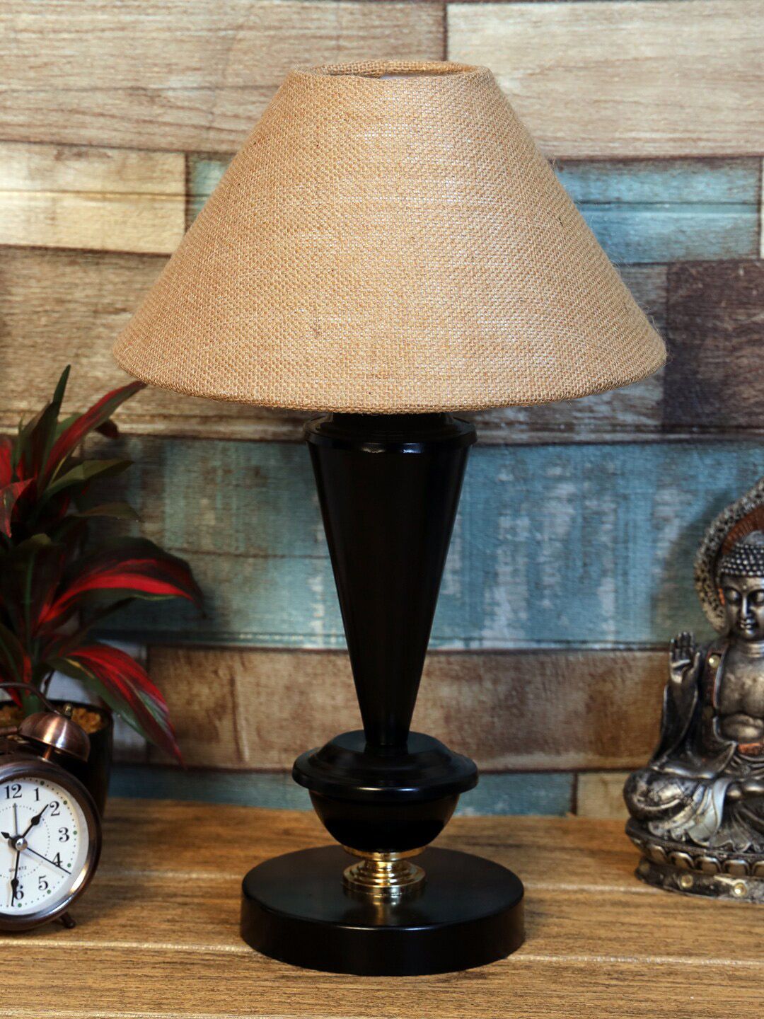 foziq Black & Brown Textured Table Lamp Price in India