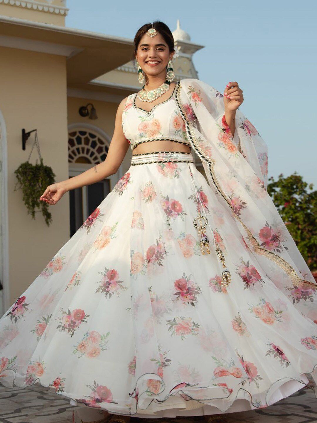 Lavanya The Label White & Red Printed Ready to Wear Lehenga & Blouse With Dupatta Price in India