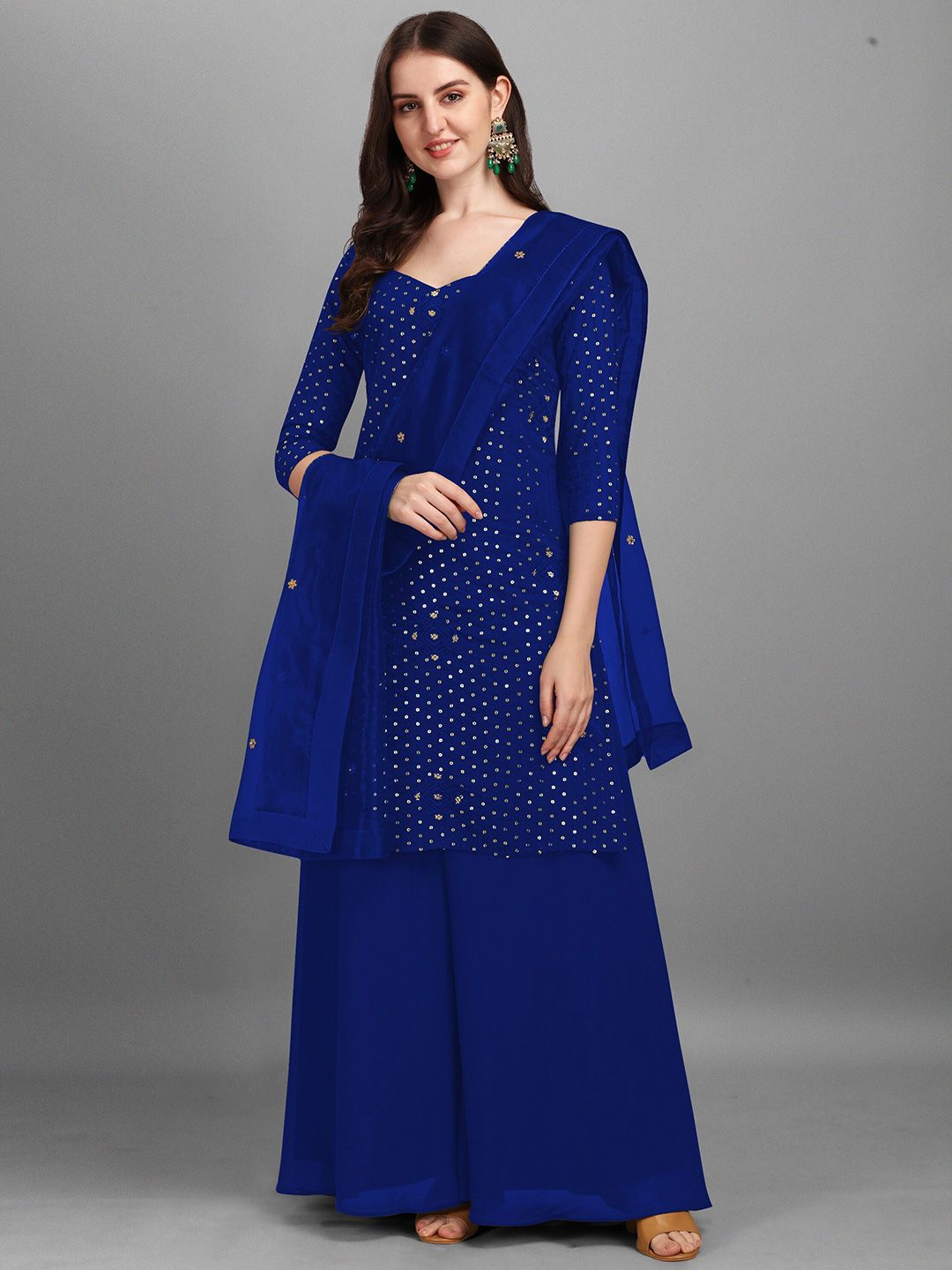 Ethnic Yard Blue & Gold-Toned Embroidered Semi-Stitched Dress Material Price in India