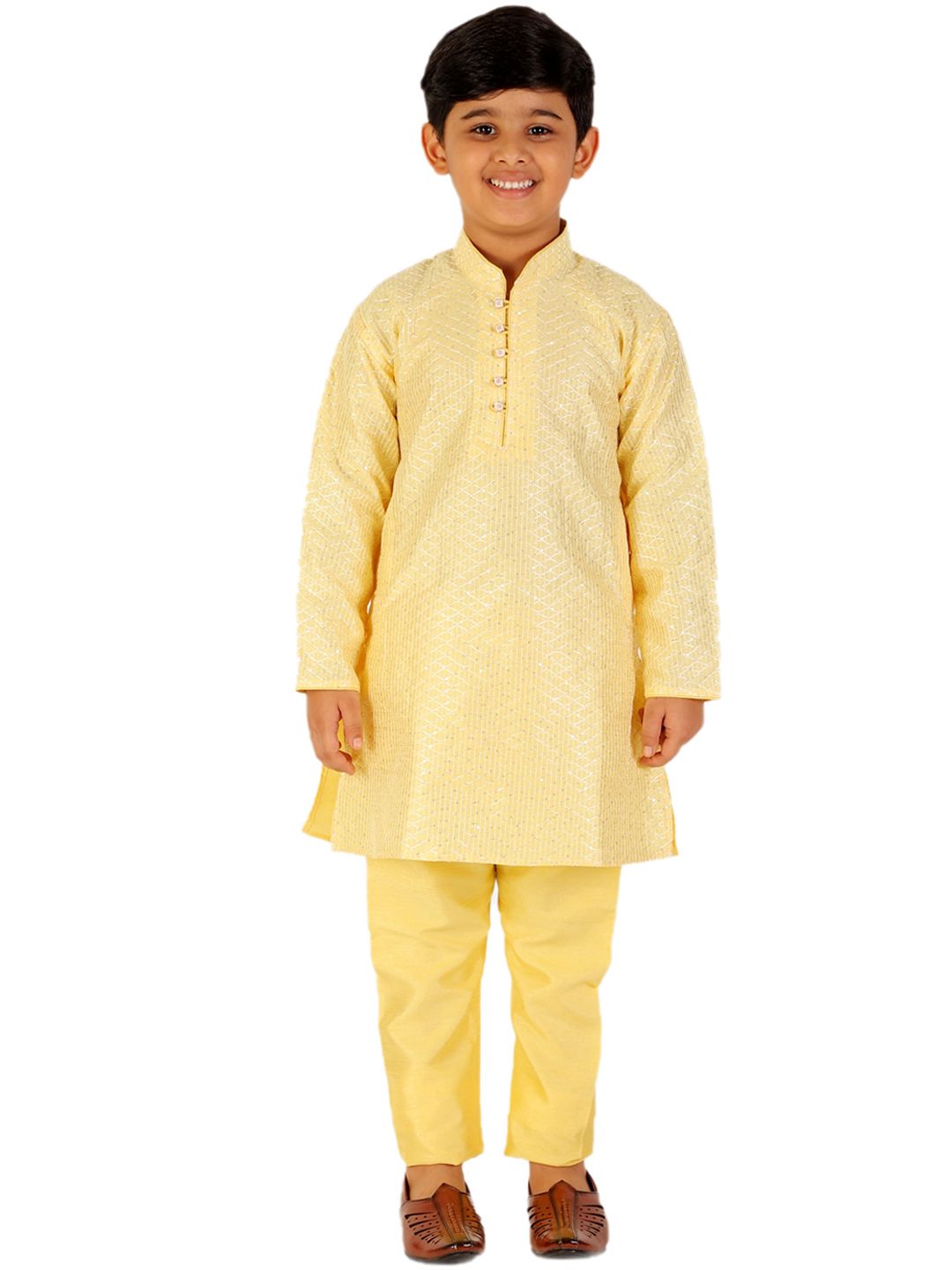 Pro-Ethic STYLE DEVELOPER Boys Lime Green Pure Silk Kurta with Pyjamas