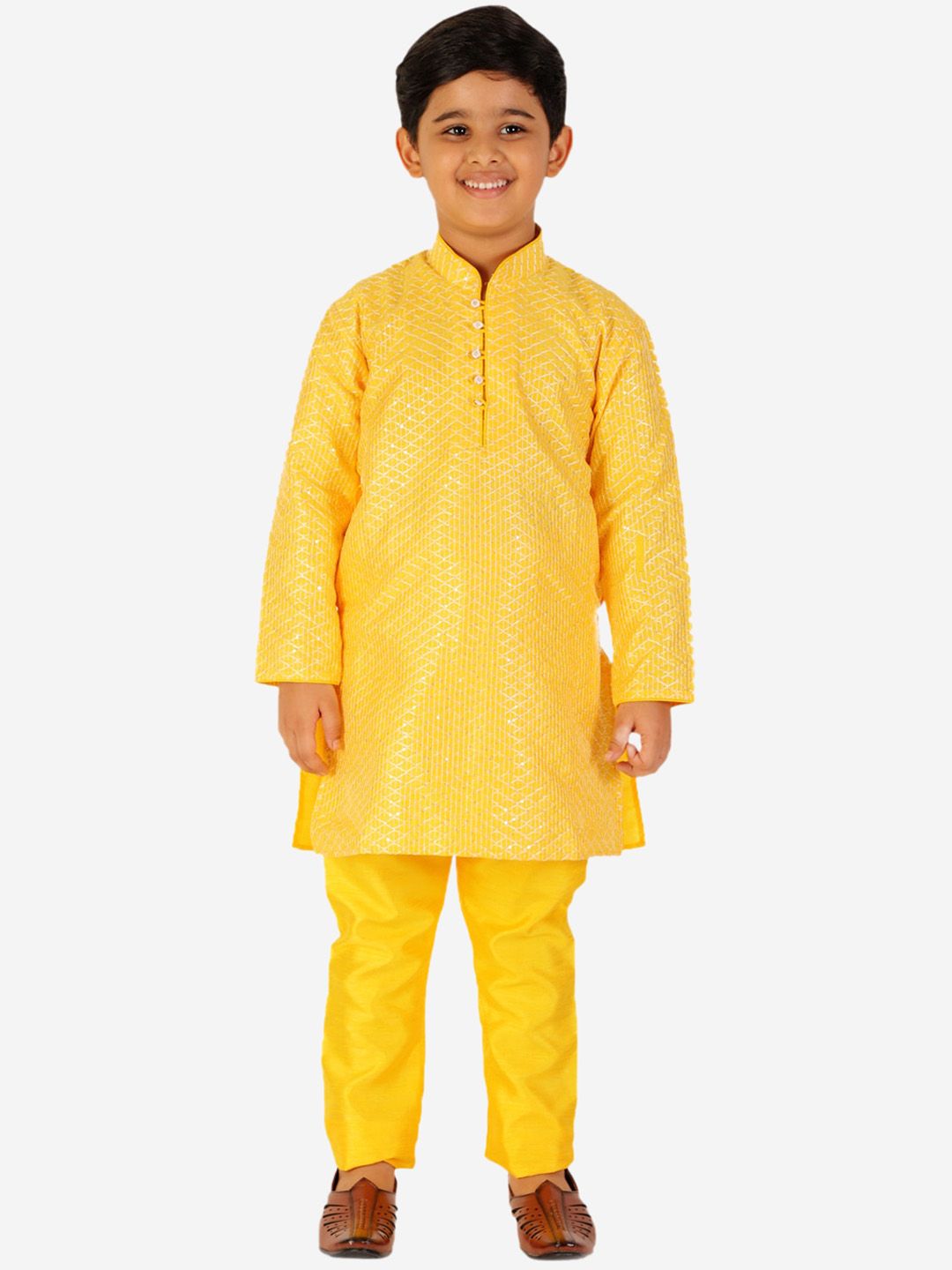 Pro-Ethic STYLE DEVELOPER Boys Yellow Pure Silk Kurta with Pyjamas