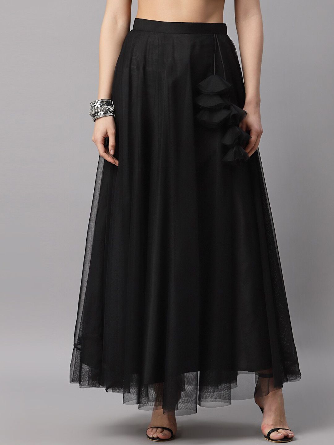 NEUDIS Women Black Solid Flared Maxi Lehenga Skirt Price in India