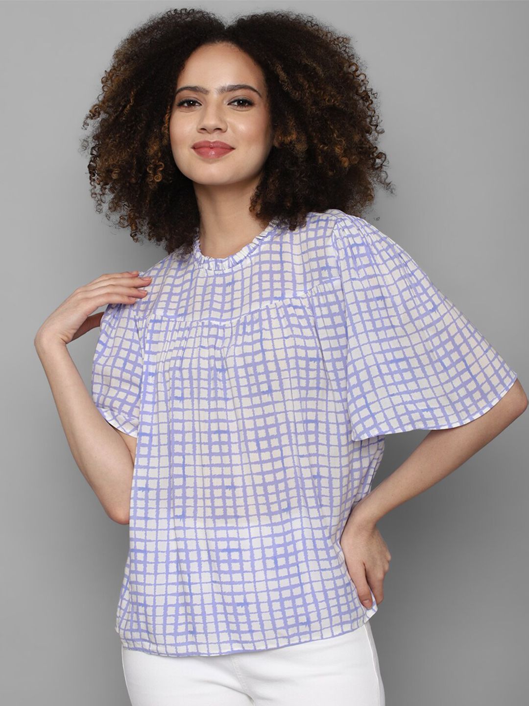 Allen Solly Woman Purple & White Checked Top Price in India