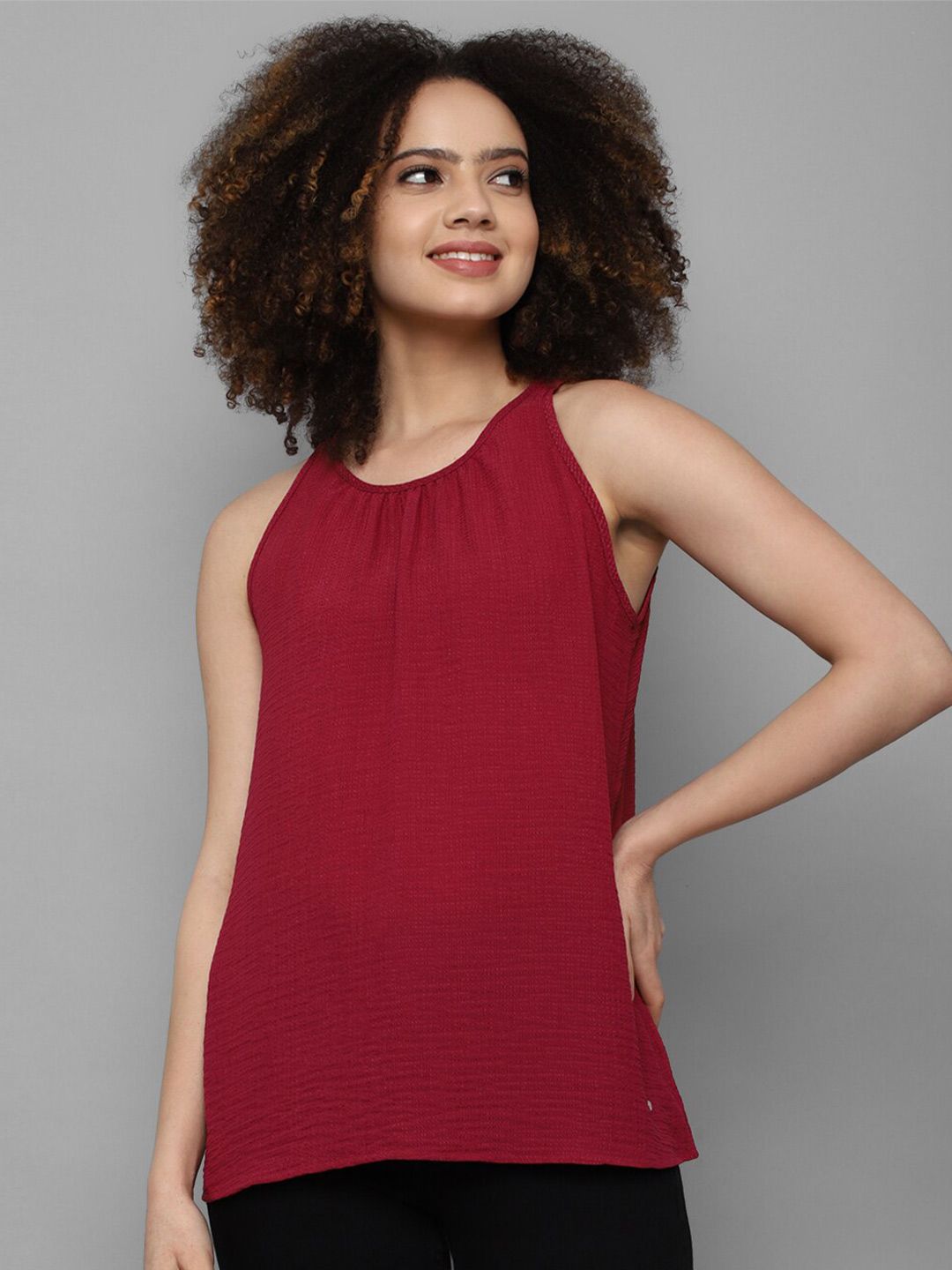 Allen Solly Woman Women Maroon Casual Sleeveless Top Price in India
